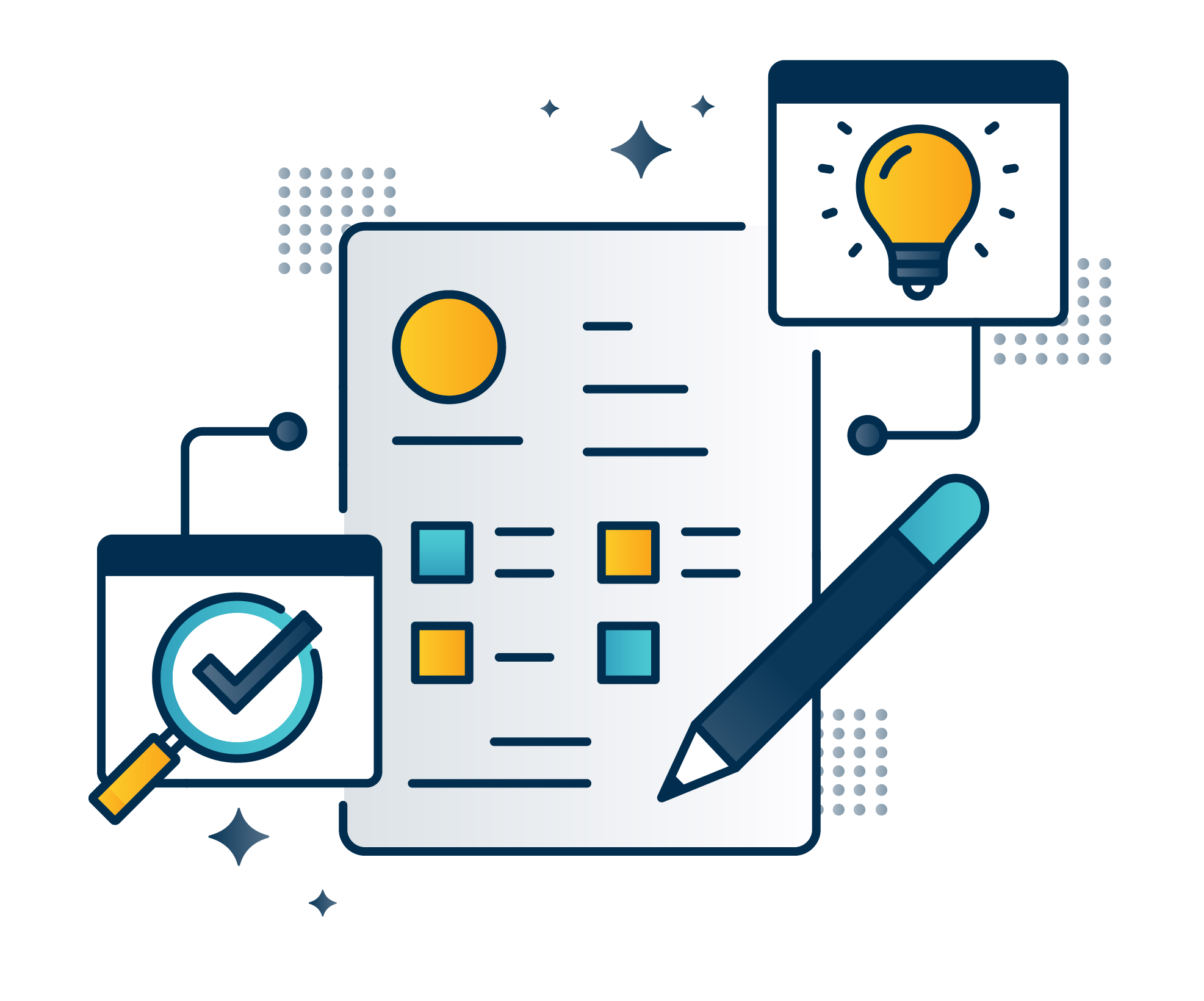 graphic with many separate modules making up a web dashboard