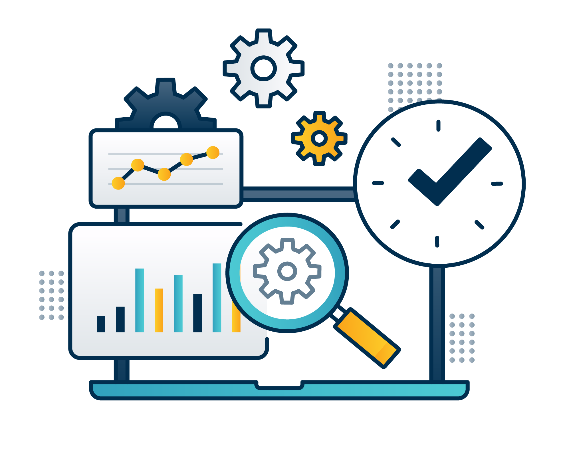 graphic with many separate modules making up a web dashboard