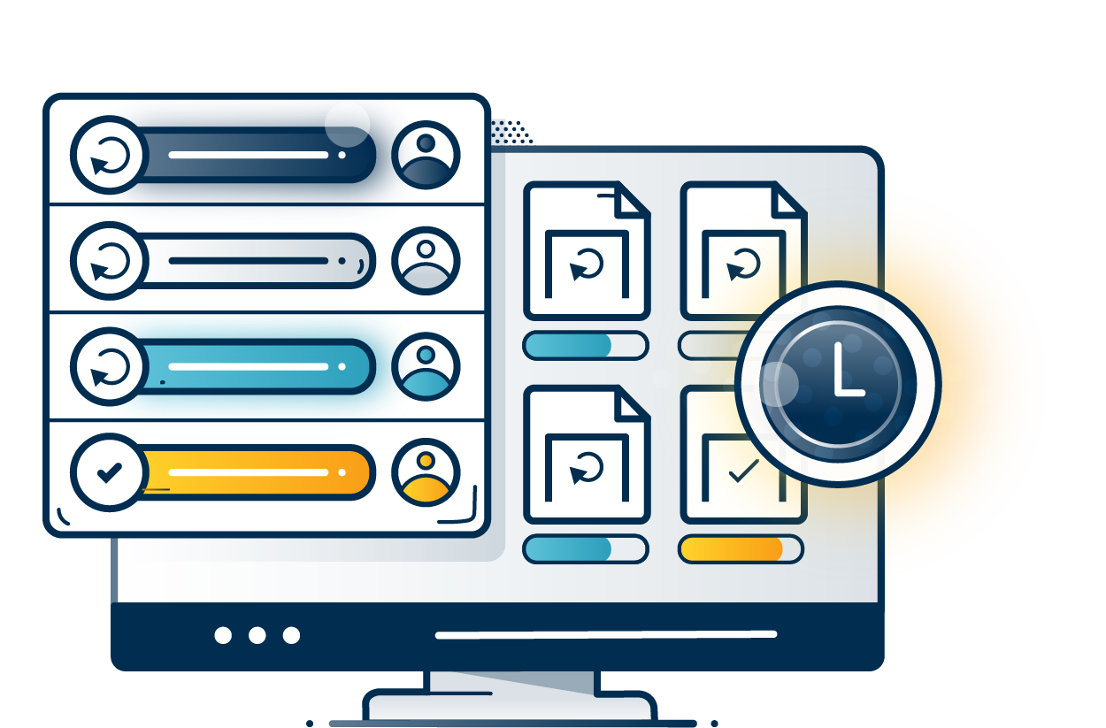 Web-dashboard graphic illustrating revision history and audit trails