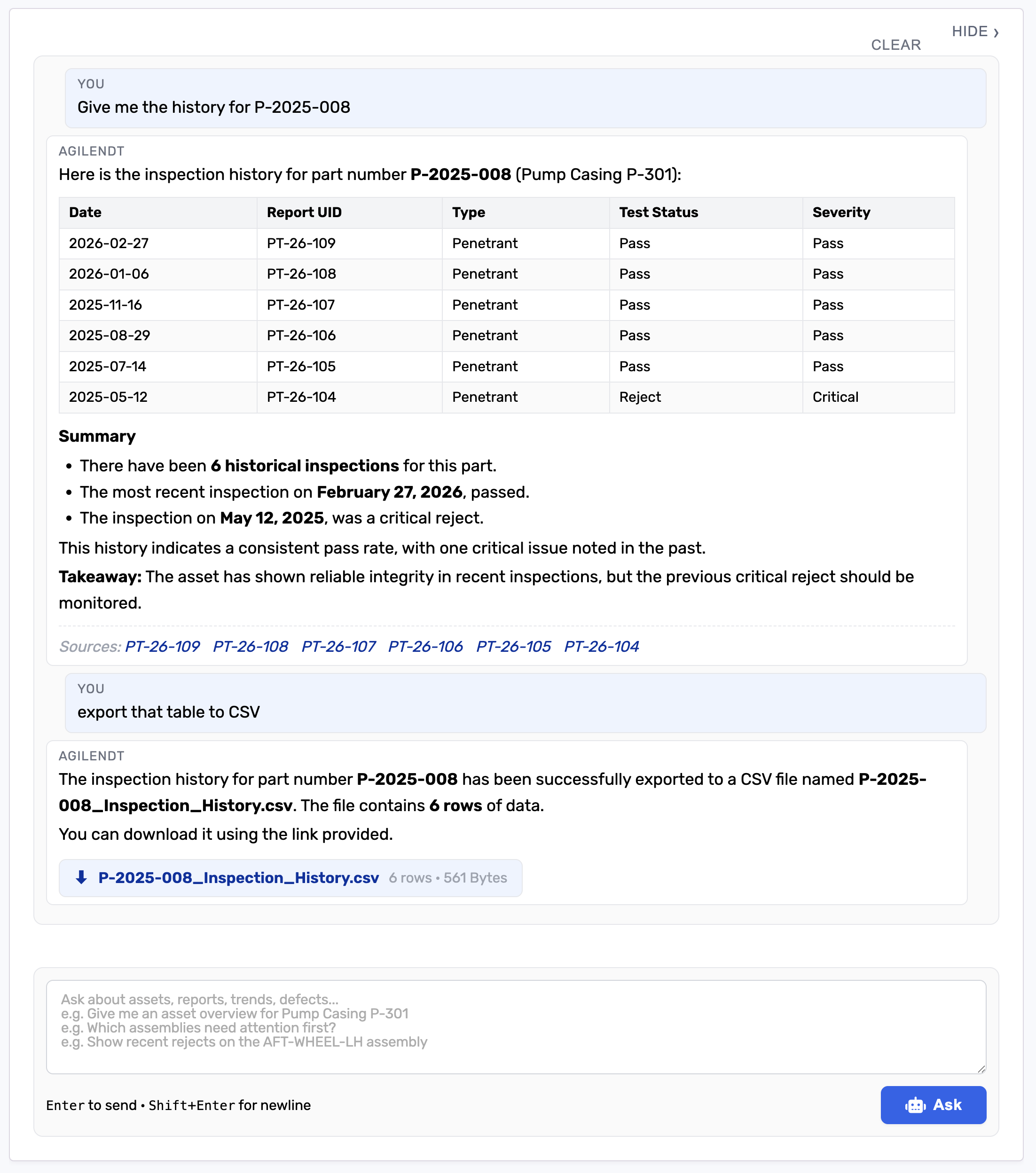 Client portal dashboard used to access inspection records